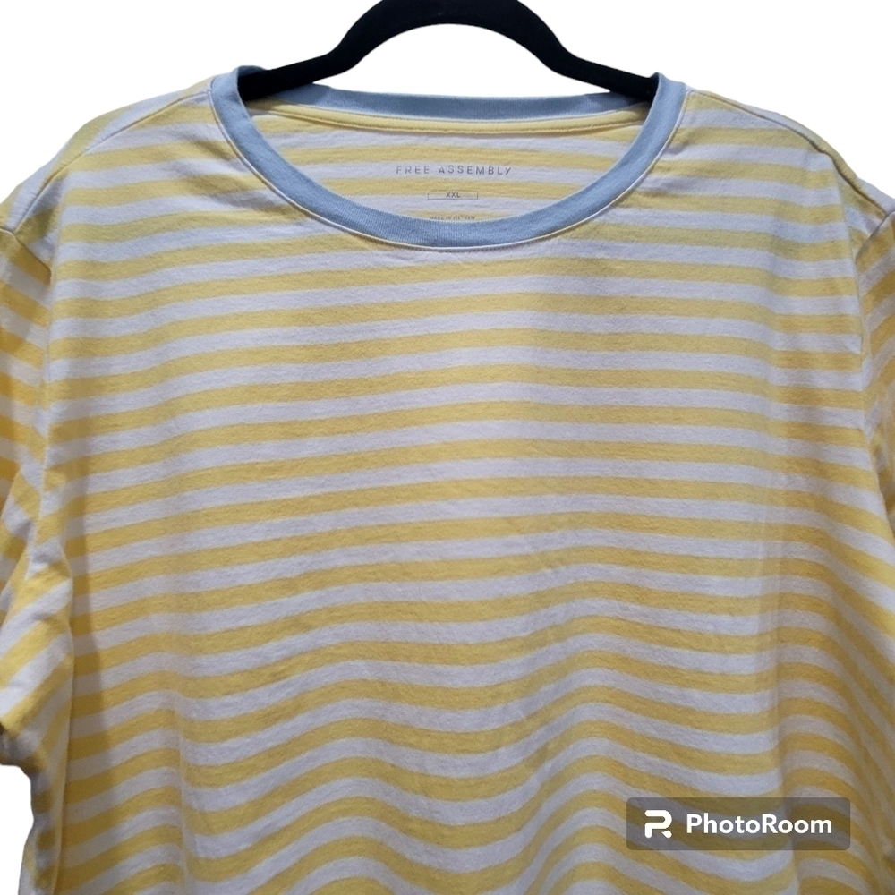 Free Assembly XXL Organic Cotton Yellow White Stripes Short Sleeve T-Shirt - Picture 4 of 8